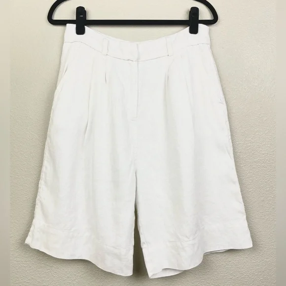 DISSH Women's 8 Kayla White 100% Linen Bermuda Short High Rise Lined Tailored - Picture 3 of 16